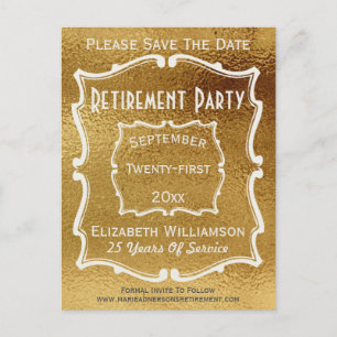Vintage Gold  White Save The Date Retirement Party Announcement Postcard