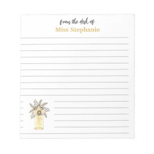 Vintage Gold & White Wildflower From The Desk Notepad