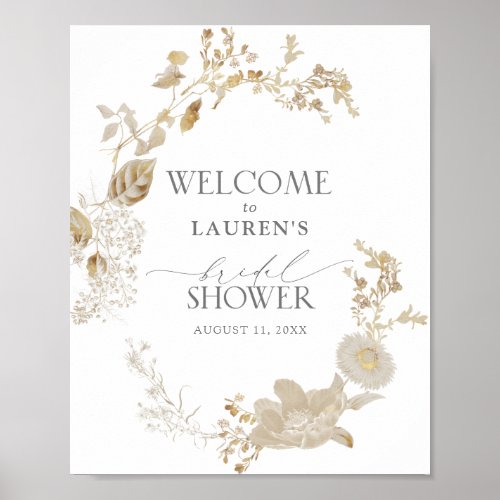 Vintage Gold Wildflower Bridal Shower Welcome Poster