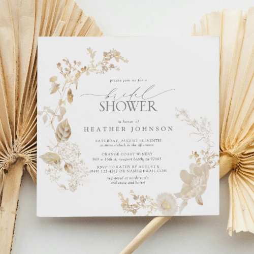 Vintage Gold Wildflower Floral Bridal Shower Invitation