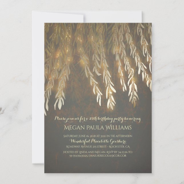 Vintage Gold Willow Tree Branches Birthday Party Invitation (Front)