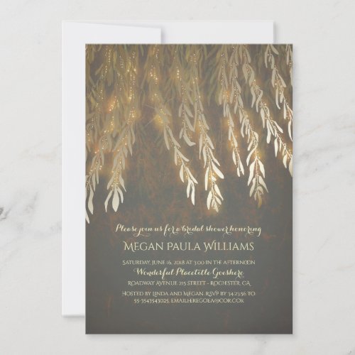 Vintage Gold Willow Tree Branches Bridal Shower Invitation