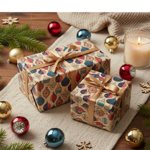 Vintage Gold Xmas Ornaments Wrapping Paper