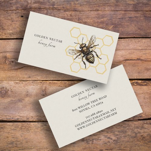 Vintage Golden Bee Logo Honeybee Beekeeper  Business Card