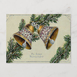 Vintage Golden Bells & Pine German Christmas Postcard