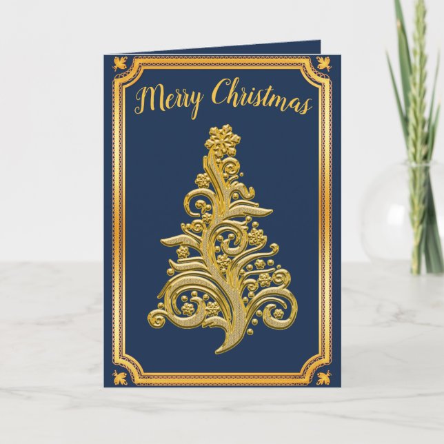 Vintage Golden Christmas Tree Card (Front)