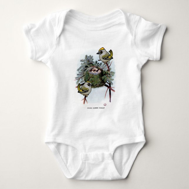 Vintage Golden-crowned Kinglet Baby Bodysuit (Front)