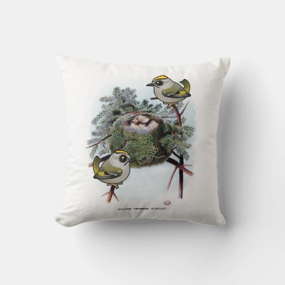 Vintage Golden-crowned Kinglet Throw Pillow