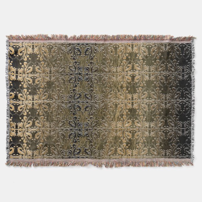 Vintage Golden Damask Throw Blanket (Front)