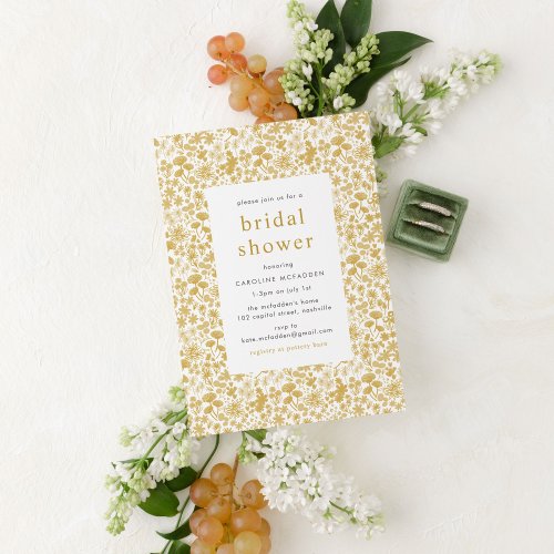 Vintage Golden Ditzy Floral Bridal Shower Invitation