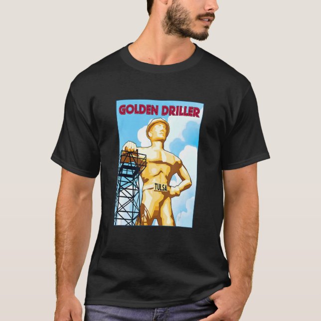 Vintage Golden Driller Tulsa Oklahoma Statue T-Shirt (Front)