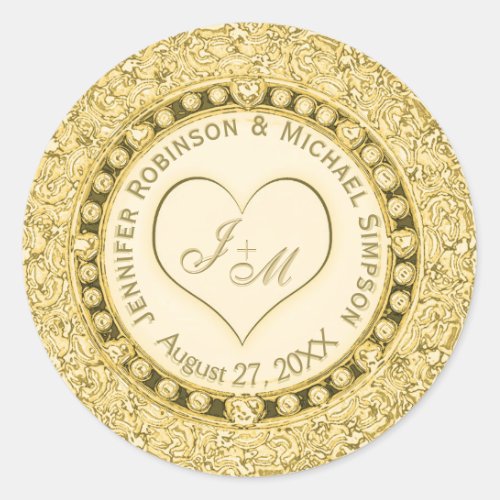 Vintage Golden Faux Foil Heart Classic Round Sticker