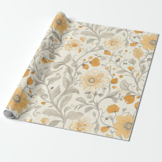 Vintage Golden Floral Vine Pattern Design Wrapping Paper