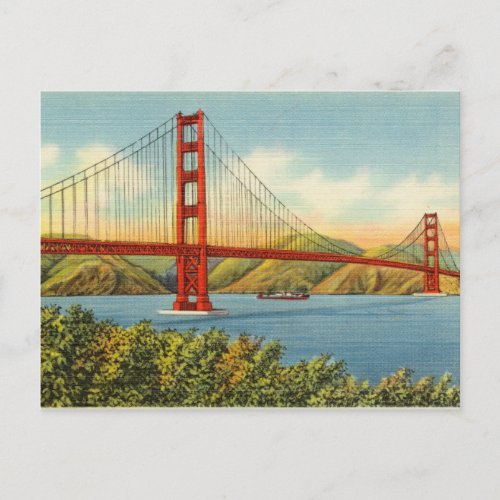 Vintage Golden Gate Bridge San Francisco Travel Postcard
