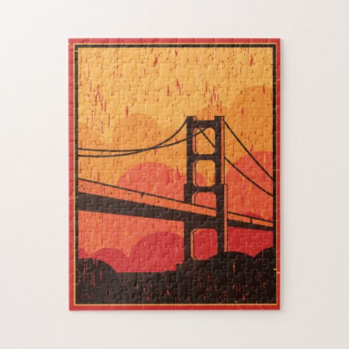 Vintage Golden Gate Travel Poster Jigsaw Puzzle