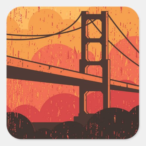 Vintage Golden Gate Travel Poster Square Sticker