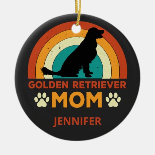 Vintage Golden Lab Dog Mom Sunset Personalized Ceramic Ornament