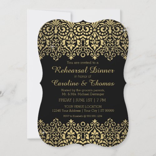 Vintage Golden Lace Elegant Rehearsal Dinner Party Invitation