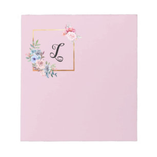 Vintage Golden Multicolored Flowers Monogram Notepad