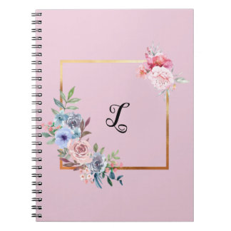 Vintage Golden Multicolored Flowers Monogram Text  Notebook