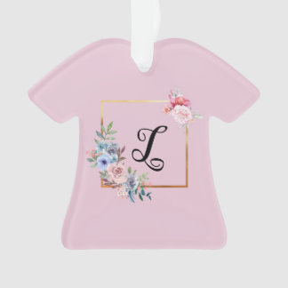 Vintage Golden Multicolored Flowers Monogram Text Ornament