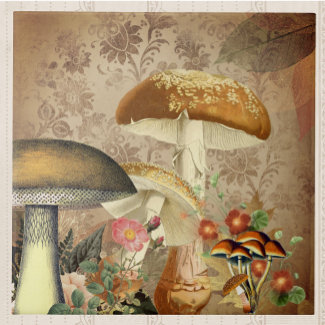 Vintage Golden Mushroom and Pink Floral Ephemera 