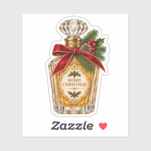 Vintage Golden Perfume Bottle Merry Christmas Sticker