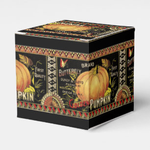 Vintage Golden Pumpkin Crate Label: Antique Fall Favor Boxes
