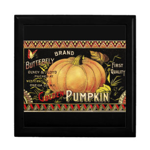 Vintage Golden Pumpkin Crate Label: Antique Fall Gift Box