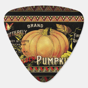 Vintage Golden Pumpkin Crate Label: Antique Fall Guitar Pick