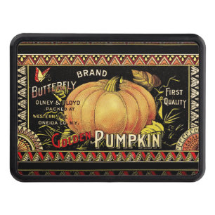 Vintage Golden Pumpkin Crate Label: Antique Fall Hitch Cover