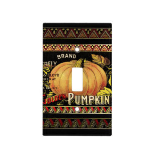 Vintage Golden Pumpkin Crate Label: Antique Fall Light Switch Cover