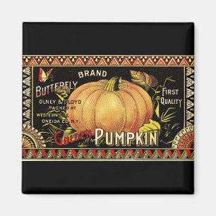 Vintage Golden Pumpkin Crate Label: Antique Fall Magnet
