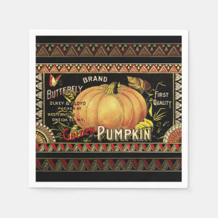 Vintage Golden Pumpkin Crate Label: Antique Fall Napkins