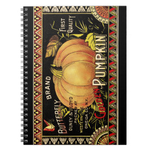 Vintage Golden Pumpkin Crate Label: Antique Fall Notebook
