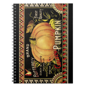 Vintage Golden Pumpkin Crate Label: Antique Fall Notebook