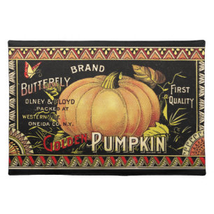 Vintage Golden Pumpkin Crate Label: Antique Fall Placemat