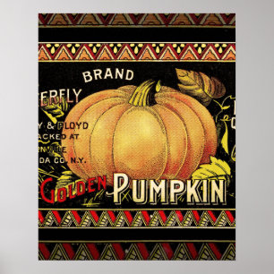 Vintage Golden Pumpkin Crate Label: Antique Fall Poster