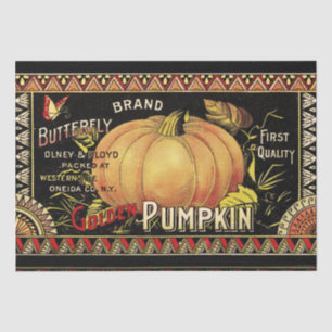Vintage Golden Pumpkin Crate Label: Antique Fall Tissue Paper