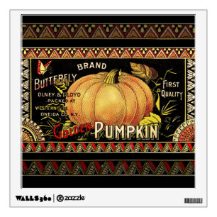 Vintage Golden Pumpkin Crate Label: Antique Fall Wall Decal
