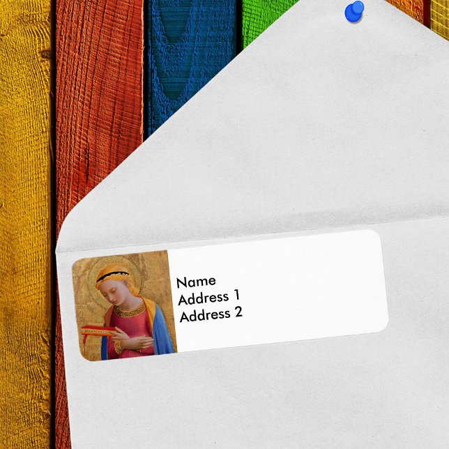 Vintage Golden Religious Figure Label (Christian angel Holy figure with book golden halo return address labels.)