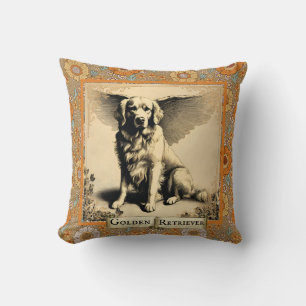 Vintage Golden Retriever Angel Personalized  Throw Pillow