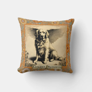 Vintage Golden Retriever Angel Personalized Throw Pillow