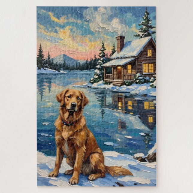 Vintage Golden Retriever by Lakeside Christmas Jigsaw Puzzle (Vertical)