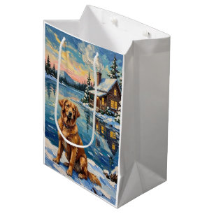 Vintage Golden Retriever by Lakeside Christmas Medium Gift Bag