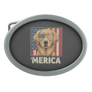 Vintage Golden Retriever 'Merica Flag Belt Buckle