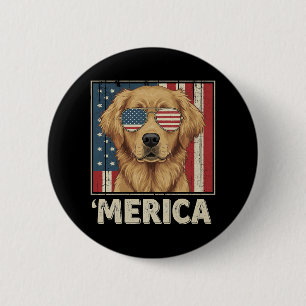 Vintage Golden Retriever 'Merica Flag Button
