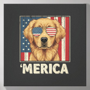 Vintage Golden Retriever 'Merica Flag Canvas Photo Tile