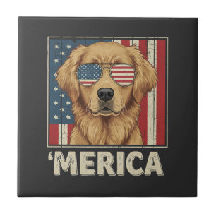 Vintage Golden Retriever 'Merica Flag Ceramic Tile