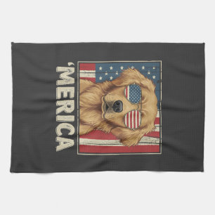 Vintage Golden Retriever 'Merica Flag Kitchen Towel
